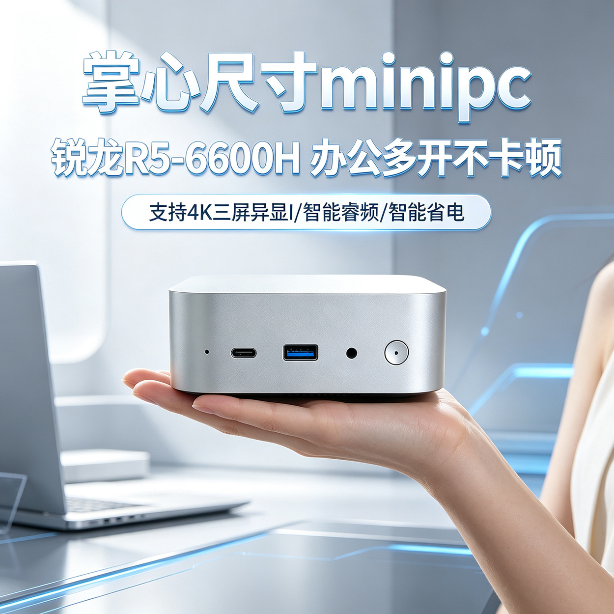 Palm-sized mini computer Ryzen R5-6600H 12th Gen Core i5-1235U for office and home use MINI desktop