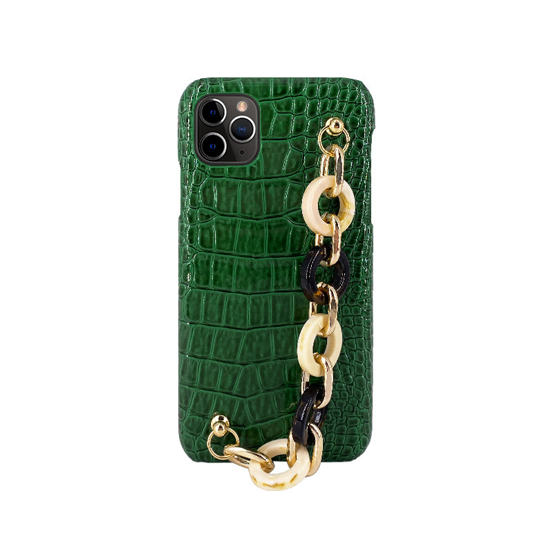 复制_墨绿色鳄鱼纹防摔手链条腕带P40手机硬壳.jpg