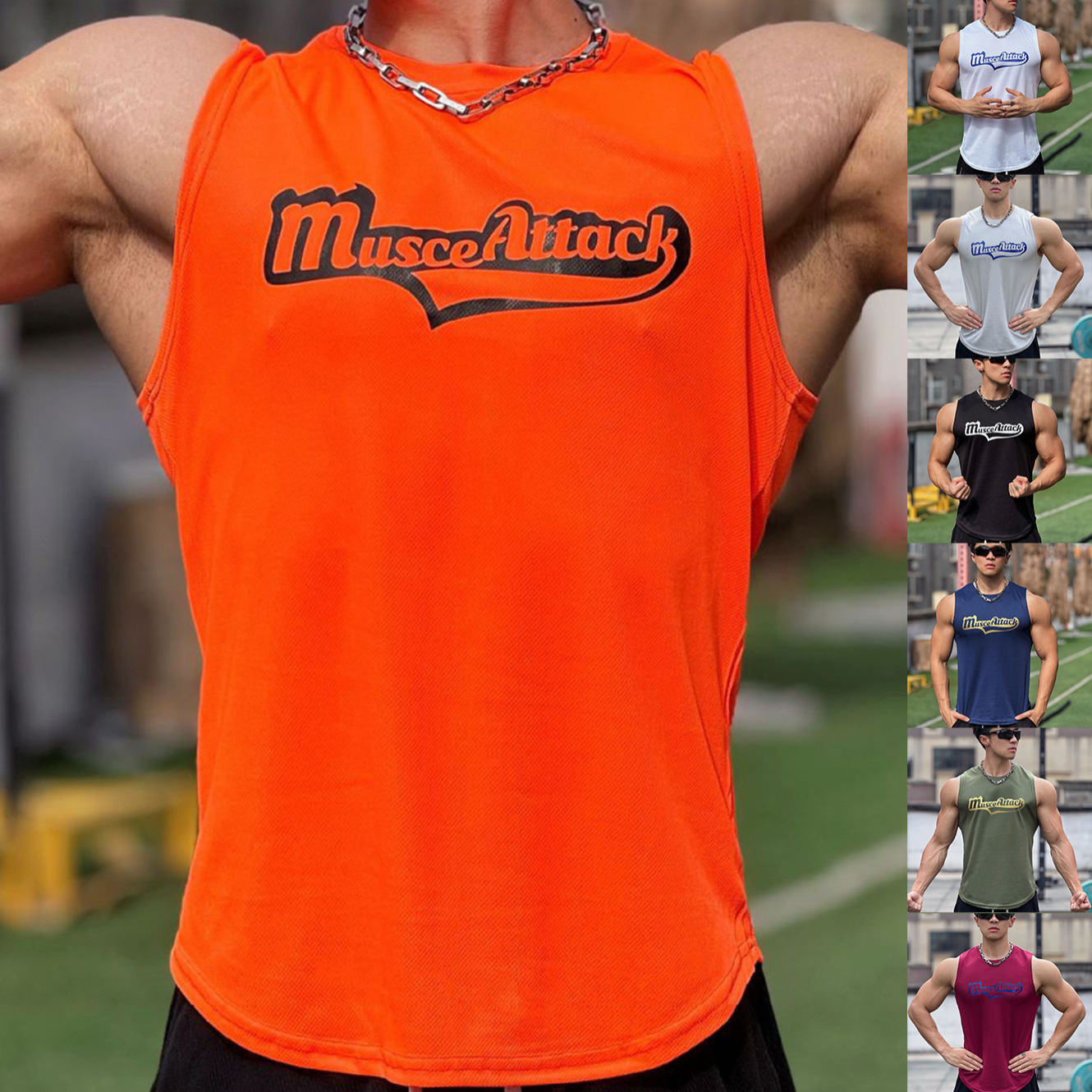 Summer New Trendy Men's Pullover Crewneck Mesh Base Shirt Sports Fitness Top Sleeveless Vest Quick-drying