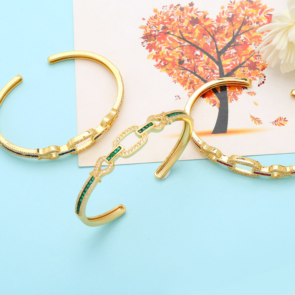 Fashion Square Copper Inlay Zircon Bangle 1 Piece