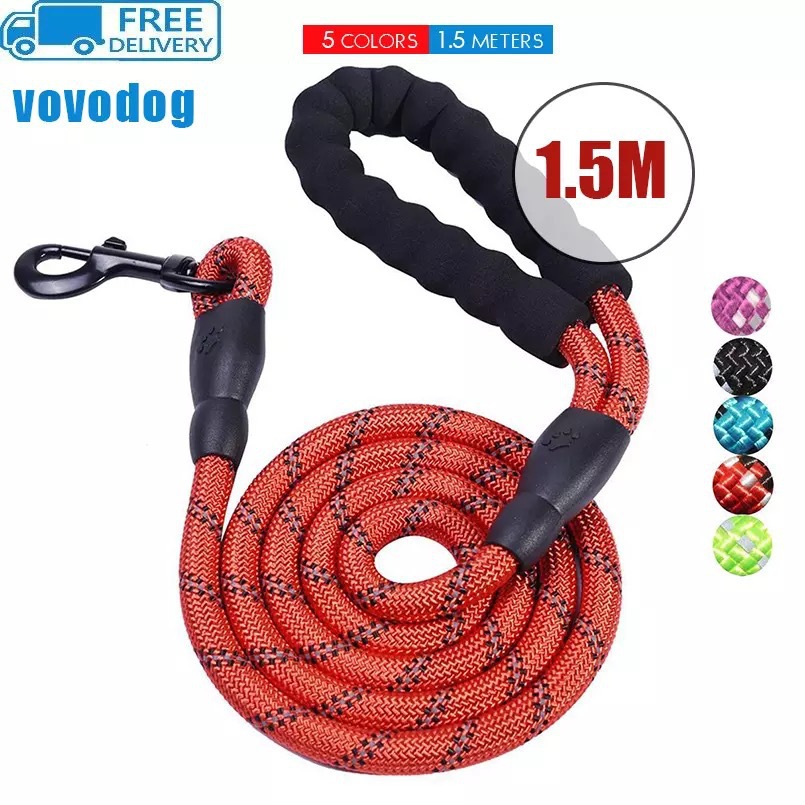 Nachtreflektierende Nylon-Rundleine mit Schaumstoff-Zugband für mittlere und große Hunde, mehrfarbig_voghion.com