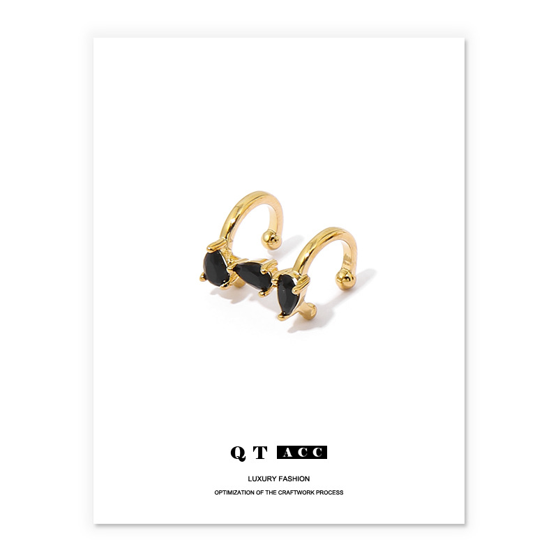 Abi Zircon negro auriculares de geometría ligera lujosa nicho de diseño de alta sensación sin agujeros de orejas orejas clips para hombres y mujeres
