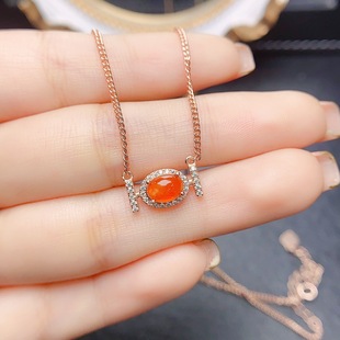 Factory wholesale explosions natural fire opal necklace S925 silver inlaid main stone 5*7 selling Europe and the United States a generation of hair