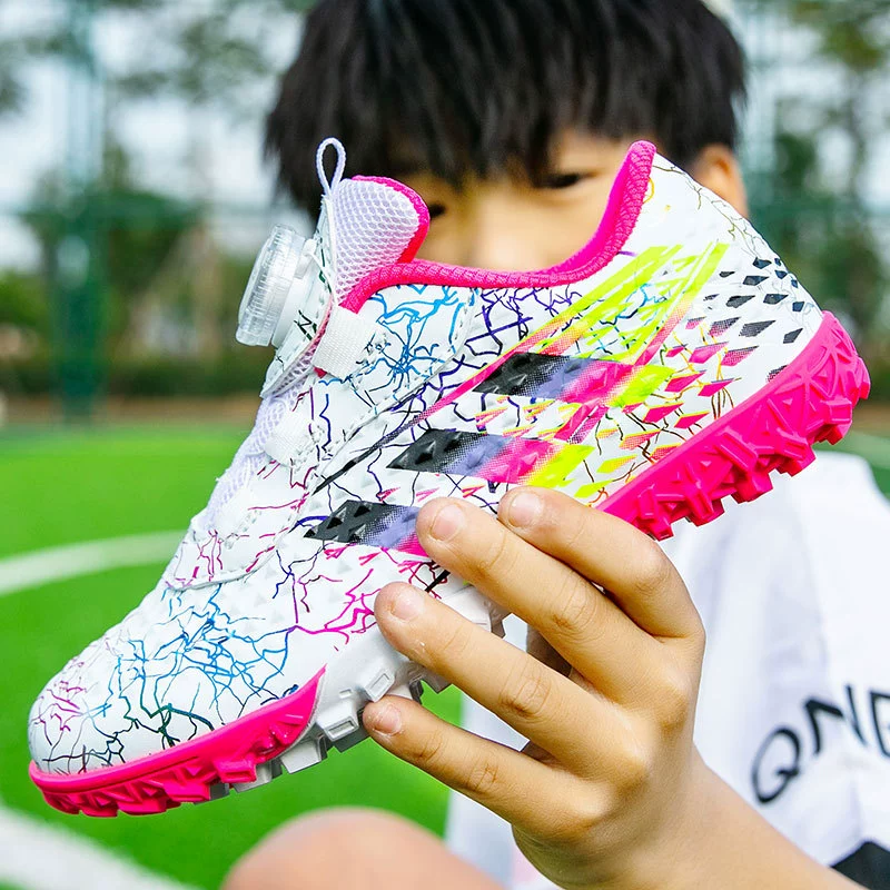 2024 новые вращающиеся пряжки без шнуровки футбольные туфли для мальчиков и девочек TF сломанные гвозди для учащихся начальной и средней школы спортивная обувь для футбола