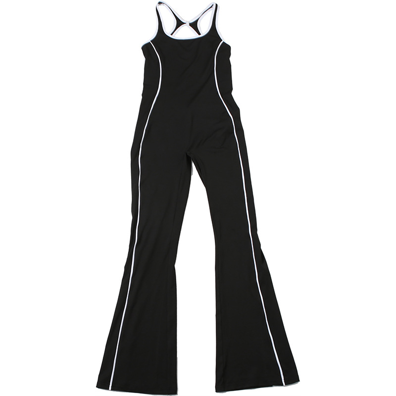 Women's Backless Slim-Fit Yoga Jumpsuit - High Waist Tummy Control Workout Bodysuit With Contrast Color Design For Summer_voghion.com
