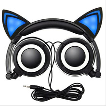 新品爆款推薦 新款兒童卡通貓耳朵頭戴式發光可折疊手機音樂耳機