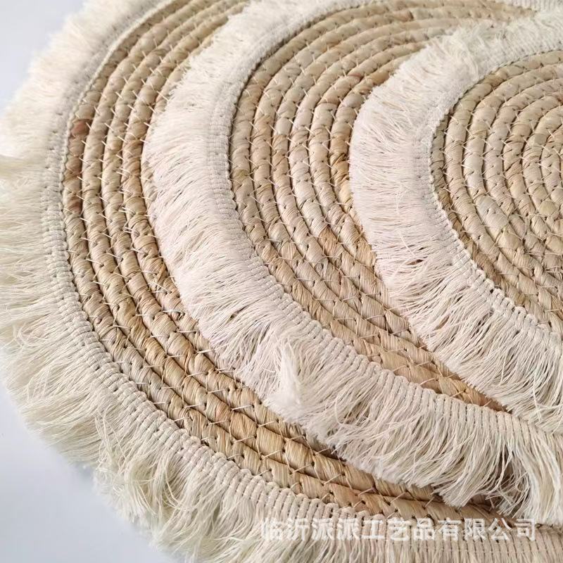 Mesas de comedor ins hechas a mano transfronterizas, manteles individuales de aislamiento térmico a prueba de escaldaduras, manteles de mesa con borlas tejidas, decoración de paredes de aislamiento térmico de paja de maíz