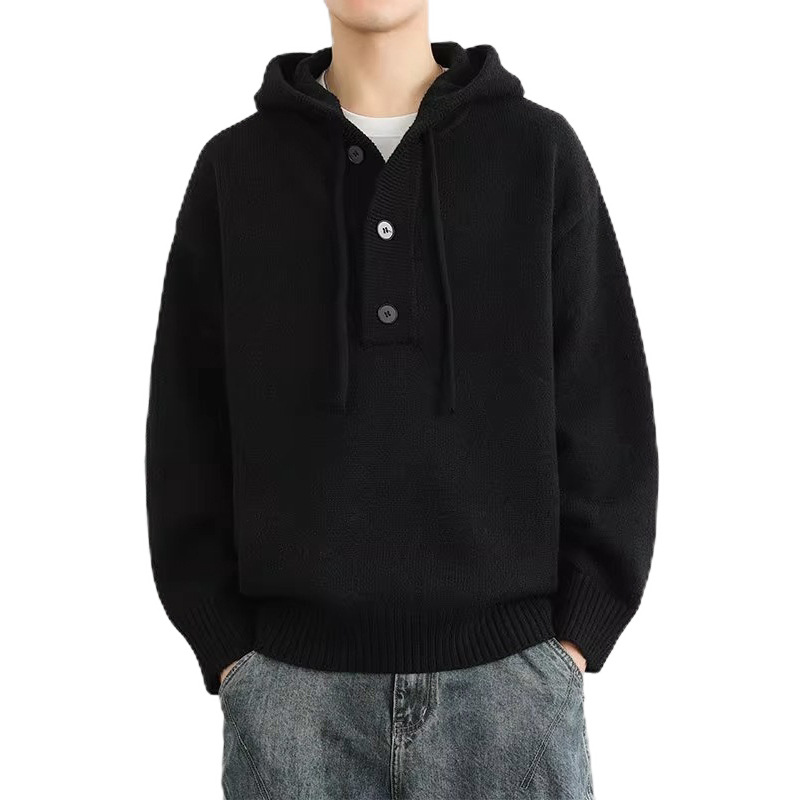 Men's Oversized Hooded Sweater – Cleanfit Knit Pullover For Relaxed Winter Style (Black/Grey, Plus Size S-2XL)_voghion.com