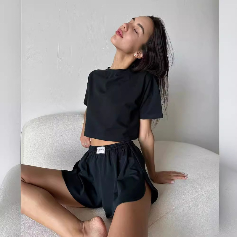 European and American Foreign Trade Cross-border Jogging Sports Style Suit Short-sleeved T-shirt Wide-leg Pants Shorts Beach Casual Two-piece Suit