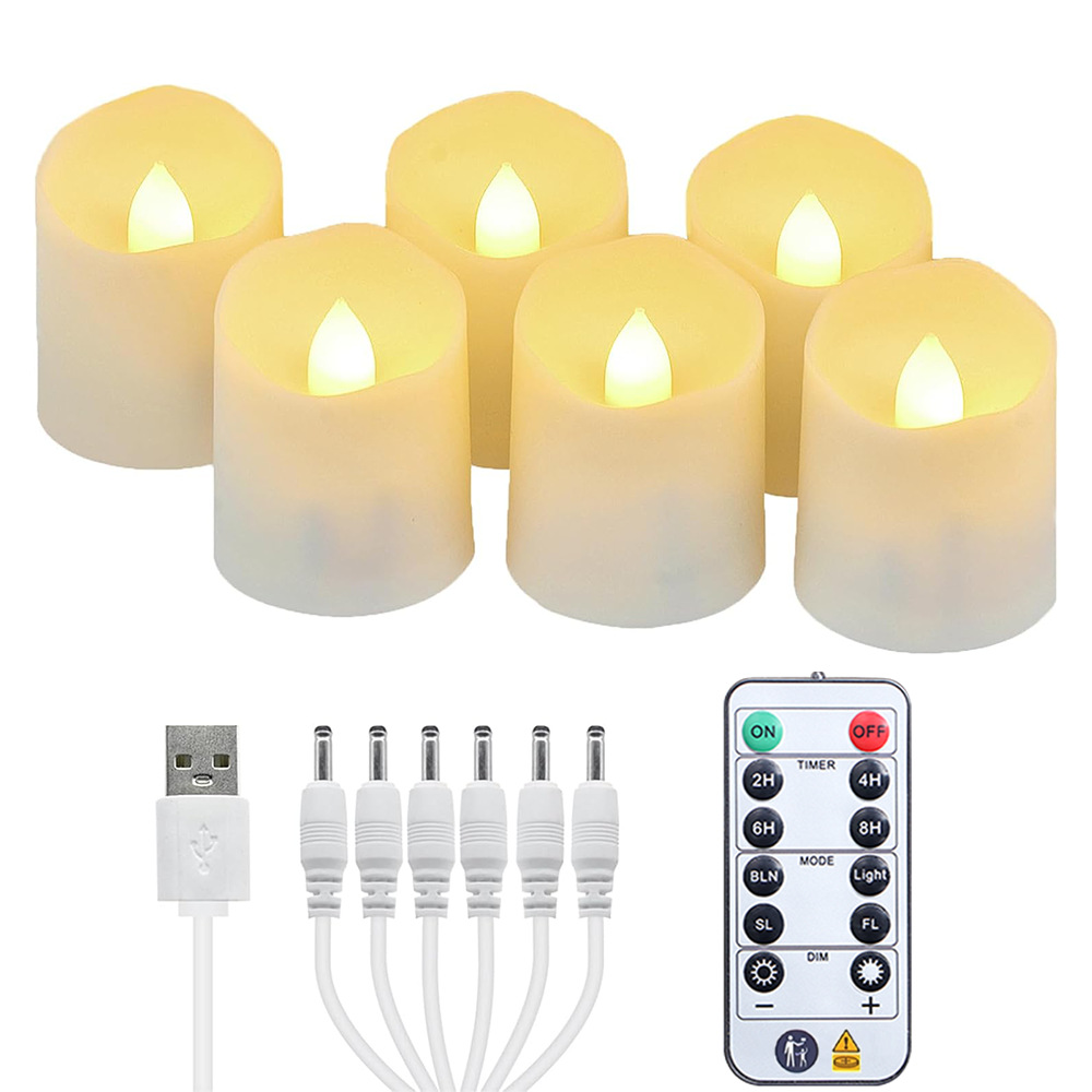 Vela electrónica recargable de plástico de 4*4.6cm, simulación LED, luz de té, decoración para fiestas de cumpleaños, control remoto, luz de té transfronteriza