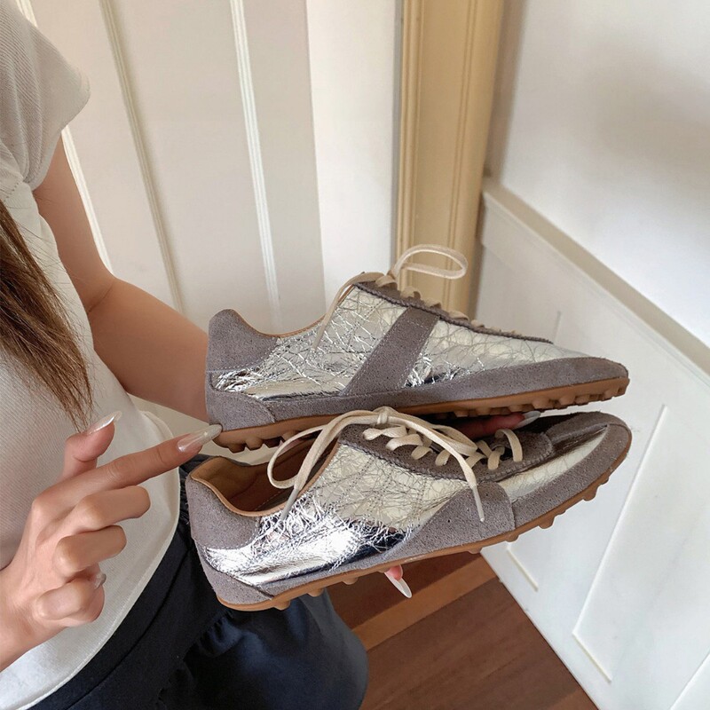 Sheepskin Version~Metallic Style German Training Shoes for Women, Trendy on Instagram, New 2026 Spring and Autumn Model, Gold and Silver Flat Casual Sneakers for Women Sheepskin Version~Metallic Style German Training Shoes for Women, Trendy on Instagram, New 2026 Spring and Autumn Model, Gold and Silver Flat Casual Sneakers for Women