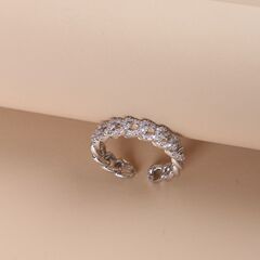 Light Luxury Sparkling Water Diamond Ring with Instagram Style, High-end, Unique Design, Braided Chain Open Ring for Women, Trendy