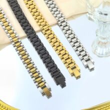 实心不锈钢三珠表带适用华为三星手表带折叠拉扣三牛钢带20mm弧口