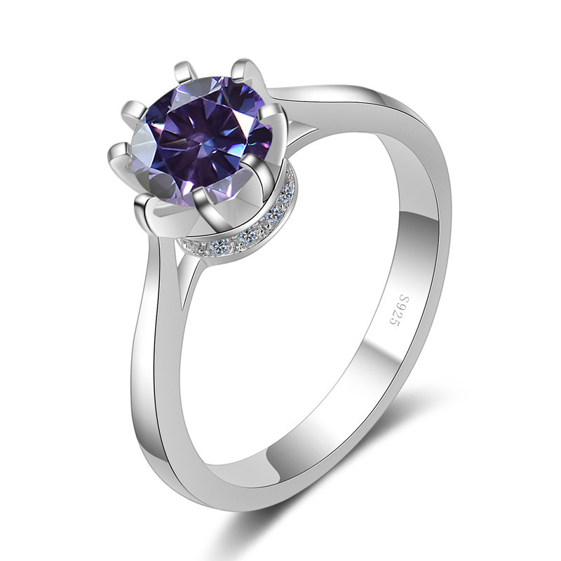 Anillo de plata S925 de ocho garras para mujeres de oro pt950 incrustado de un quilate rosa azul verde moissanita