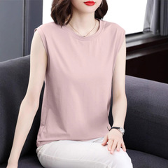 純綿ベスト女性の 2025 夏の新しいスタイルママノースリーブ Tシャツ大きいサイズルーズ痩身トップ服