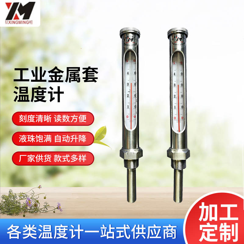 工业金属套温度计 玻璃内标式温度计 0-100℃  0-200℃  0-300℃
