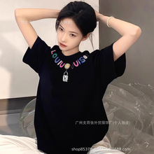 驴家25新款彩色项链锁扣吊坠字母LOGO印花短袖正确版本男女T恤