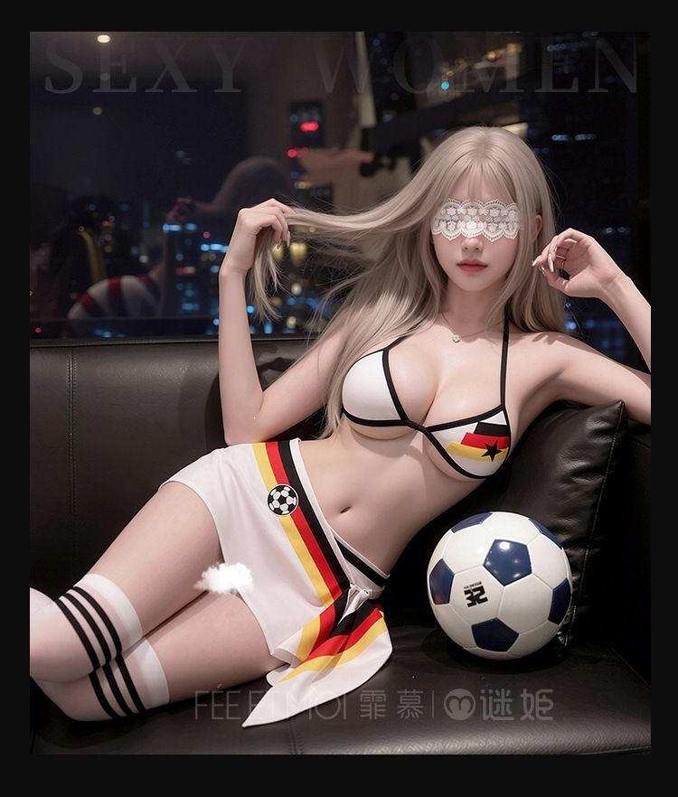 Feimu & Miji Football Babe Halter Neck Cover-Up Set with Eye Mask, White Print — detail image 12
