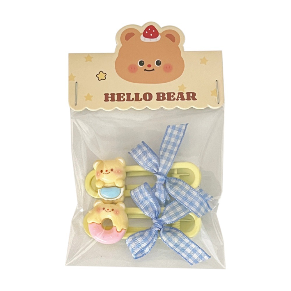 Nuevo adorable amarillo leche oso arco clip de cabello conjunto de niñas multifacé dulce cabello fruncado clip de borde al por mayor