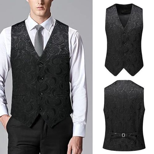 Spring and Autumn Men's Stylish Slim Fit Cardigan Suit Base Shirt Black Embroidered Trendy Brand Backless Casual Suit Vest Men