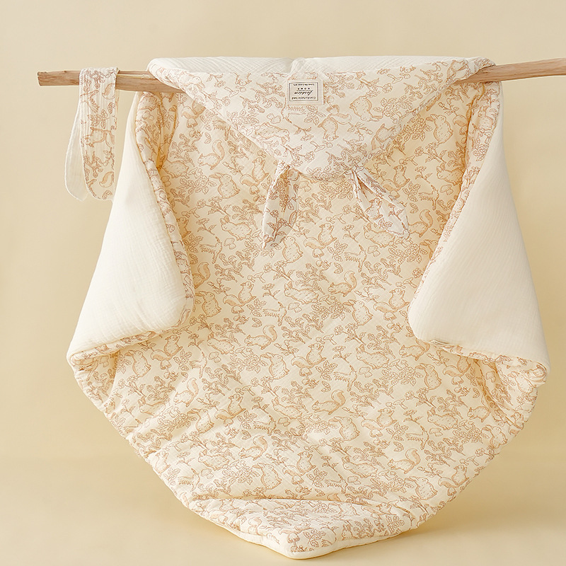 Baby Quilt Autumn and Winter Thickeneded Warm Printed Cotton Newborn Swaddle Soft Skin-Friendly Delivery Room Wrap Quilt