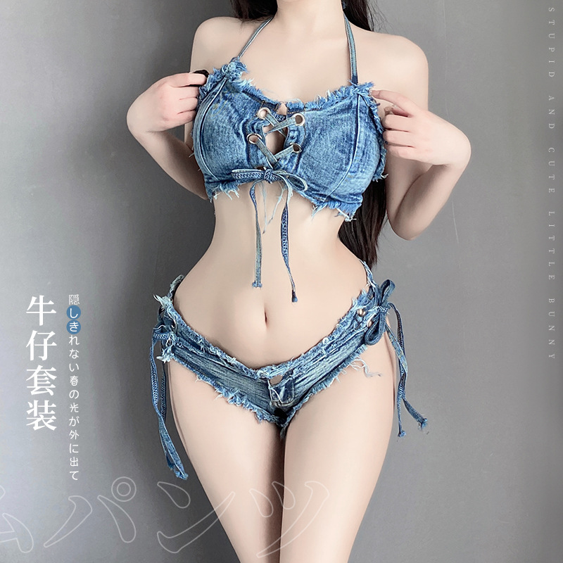 Boudoir fun lingerie women's low waist open shorts sexy holes Denim shorts nightclub temptation a generation of hair