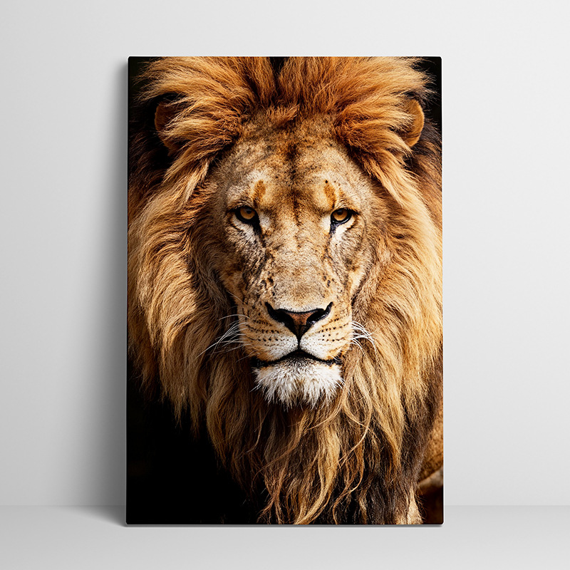 Cross-Border Decorative Painting Lion Poster Living Room Animal Wall Art Hanging Painting Lion Spray Painting Pine Inner Frame Painting