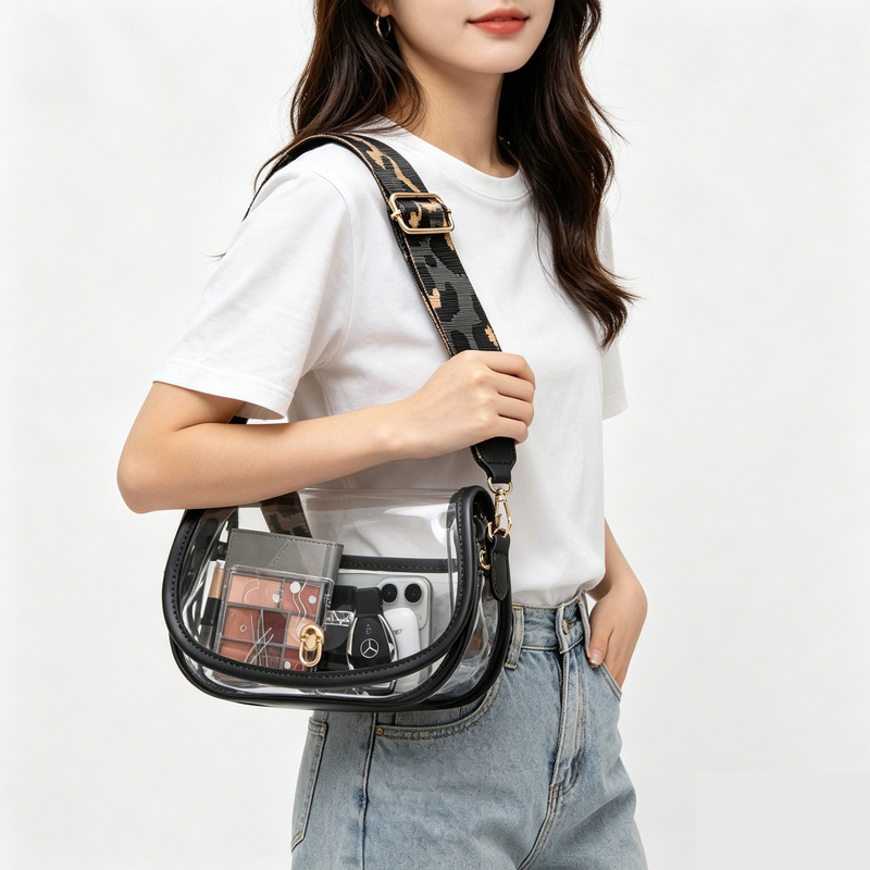 Amazon In-Stock Pvc Transparent Women's Shoulder Crossbody Bag, Moon-Shaped Transparent Waist Bag, Visualizable Bag