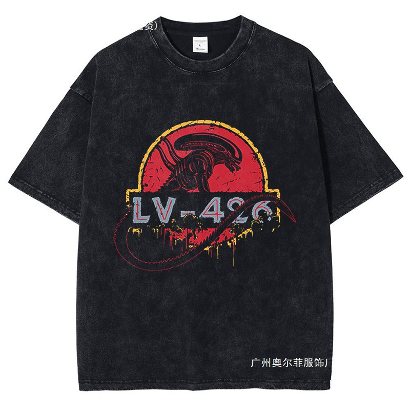 2024 Men's T-Shirt Retro Horror Killer Alien Pattern Print