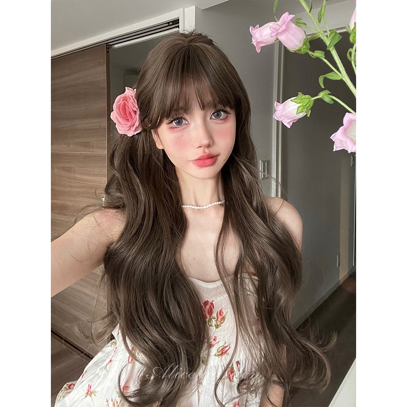 Ag Wig Female Long Curly Hair Popular Fashion Elegant Lolita Natural Bangs Jk Daily Full Headgear Wig