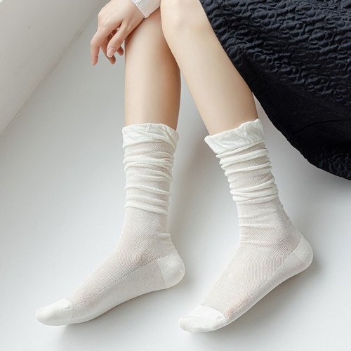 French ballet girl pile socks bubble mouth calf socks summer ultra-thin cotton gauze mesh knee-length mid-length socks