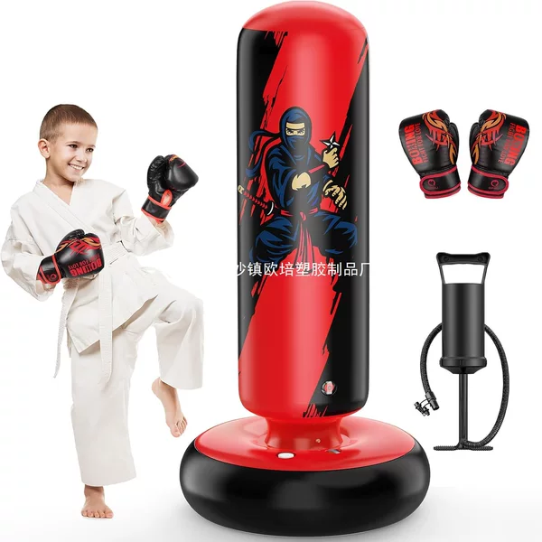QPAU Children's Boxing Bag, 66inch Stable Inflatable Boxing Bag with Boxing Gloves, Standing Children's Boxing Bag