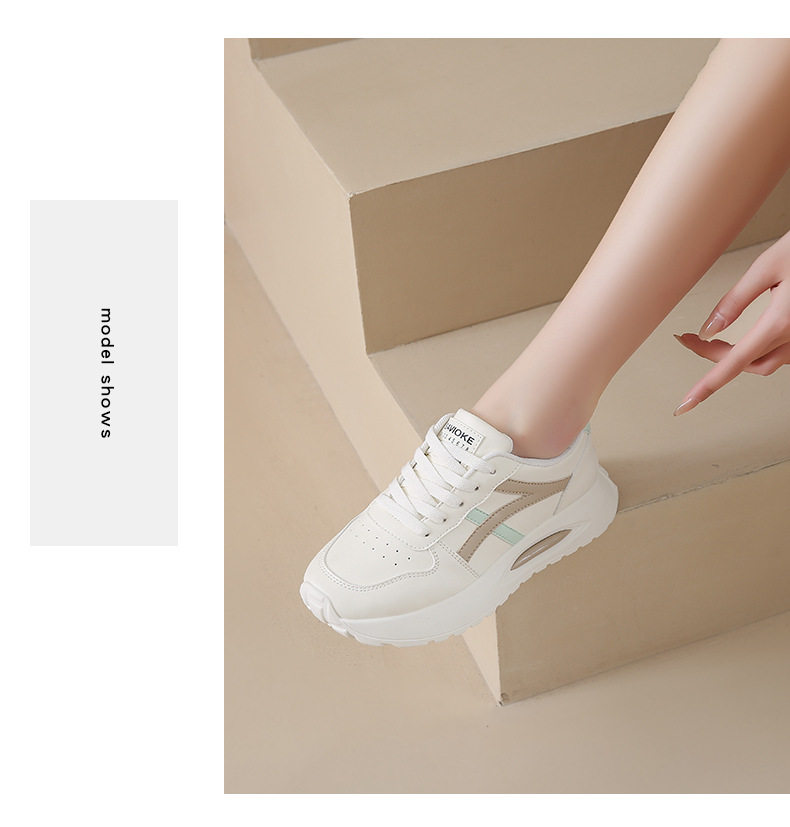 Giày sneaker nữ đế dày kiểu giày trắng cổ thấp, gót vừa 3–5 cm, dây buộc phía trước — Màu kaki be, Màu xanh be, Màu xám be chi tiết 13