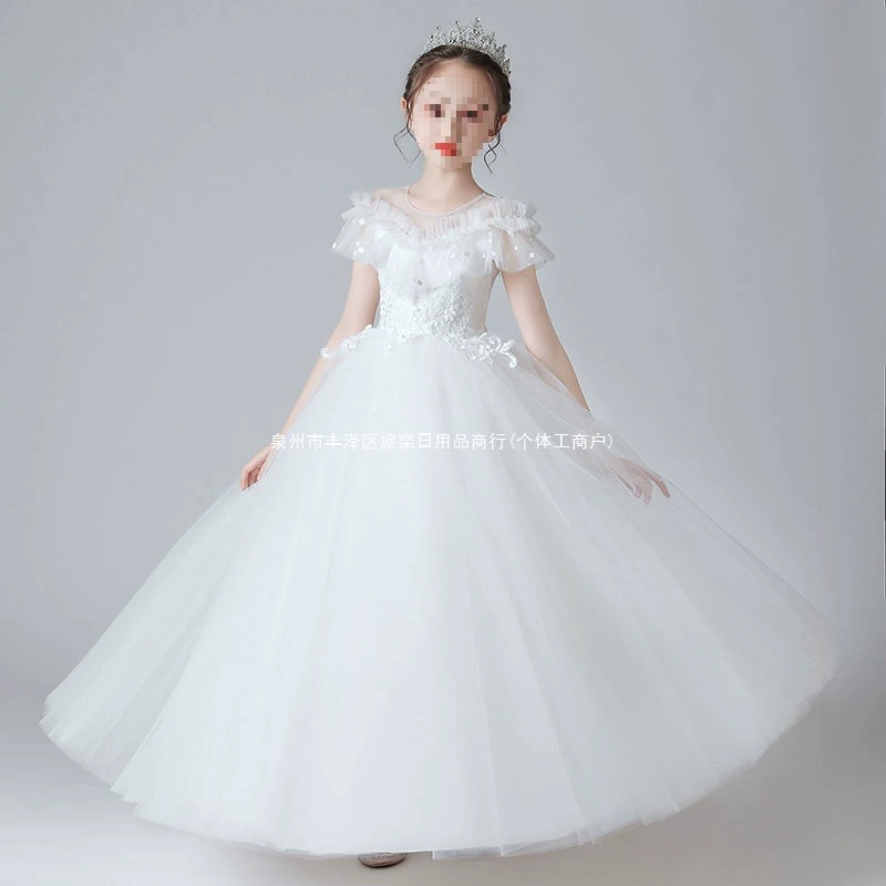 Детское белое платье, стильное длинное платье из пушистой марли для девочек, платье принцессы, летнее платье для выступления на фортепиано на день рождения, студенческое платье
