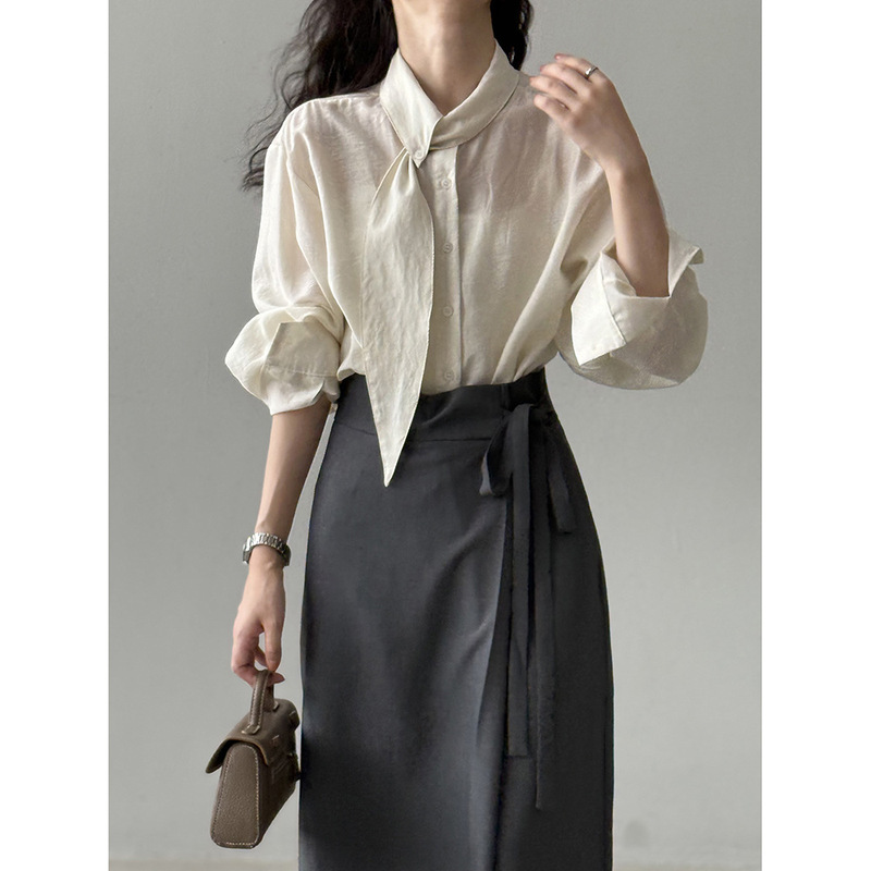 Beishan Tongshu French-style scarf-collar long-sleeve shirt for women, autumn commuting loose slim-fit top 82601 Beishan Tongshu French-style scarf-collar long-sleeve shirt for women, autumn commuting loose slim-fit top 82601