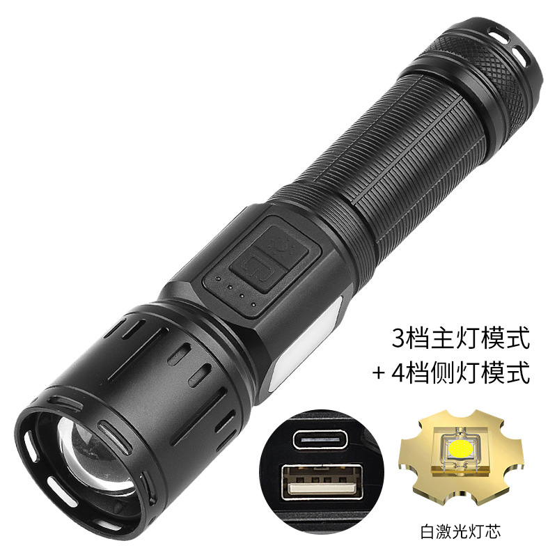 Linterna láser blanco dedicado transfronterizo TYPE-C recargable con luz de trabajo COB zoom telescópico linterna de luz fuerte