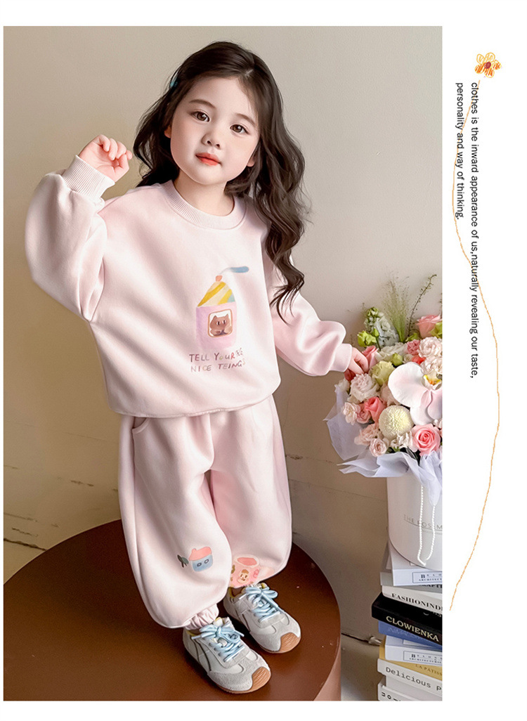 Girls Cartoon Printing Set 2025 Autumn New Children's Korean Version Sweater Sweatpants Long-sleeved Knitted Two-piece Set Trendy_voghion.com