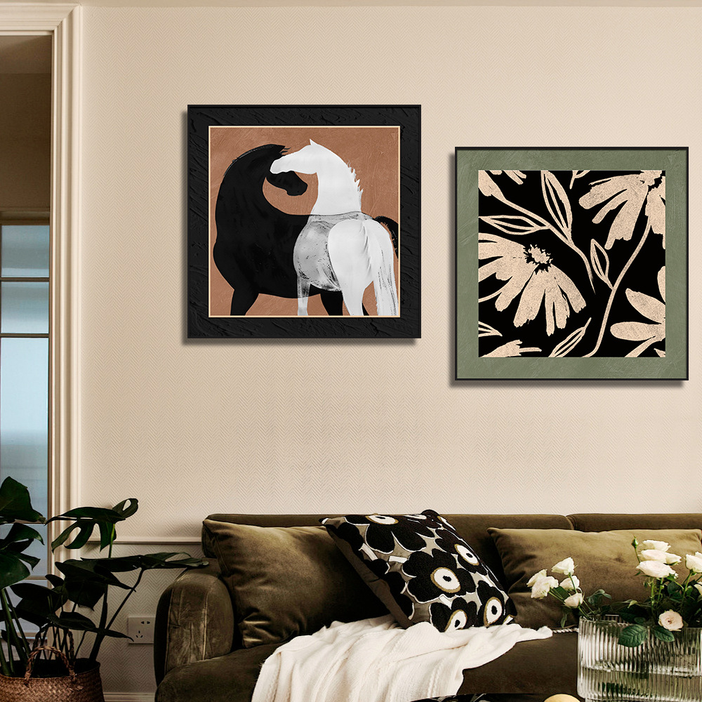 Estilo medio, pintura decorativa francesa, sala de estar, sofá, pared de fondo, arte de nicho, estilo retro, pintura combinada de jardín de Jaipur