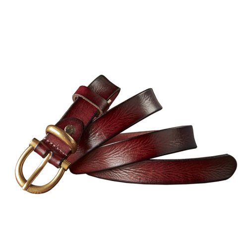 Handcrafted Women's Leather Belt: Premium-Grade, Stylish Pure Cowhide Waistband with Genuine Copper Pin Buckle—Perfect for Vintage Denim Pants