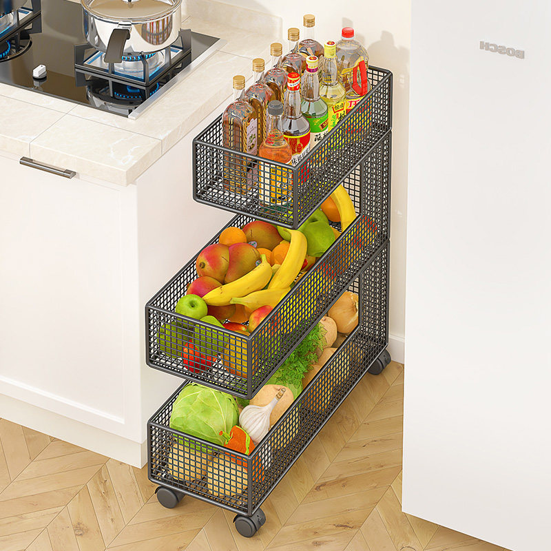 Small Trolley Storage Rack Kitchen Multi-Functional Vegetable Storage Shelf Floor-Standing Multi-Layer Household Rack That Can Hold Vegetable Baskets