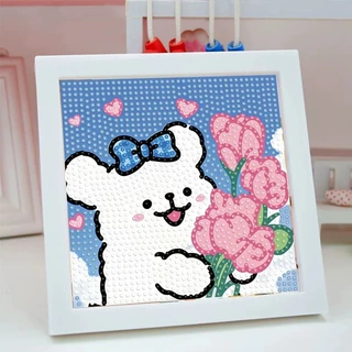 线条小狗5d新款钻石画情侣diy手工礼物送女朋友带框点钻装饰贴画