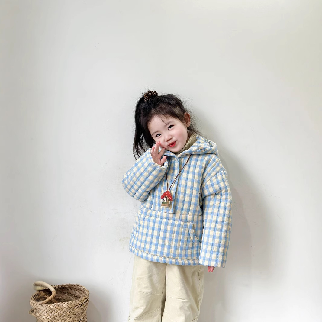 24275 chaqueta de algodón azul con capuz de invierno de invierno de otoño