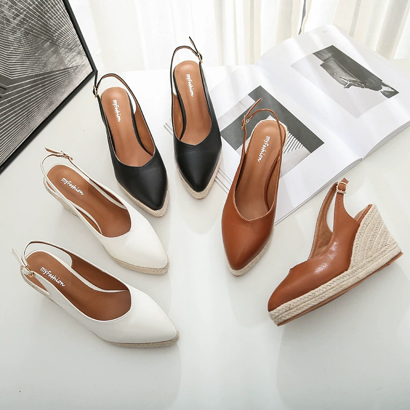 AliExpress туфли на танкетке с толстой подошвой 2021 лето новый стиль Baotou Drag One Word пояс сзади пустые Женские соломенные туфли на высоком каблуке в стиле ретро трансграничные