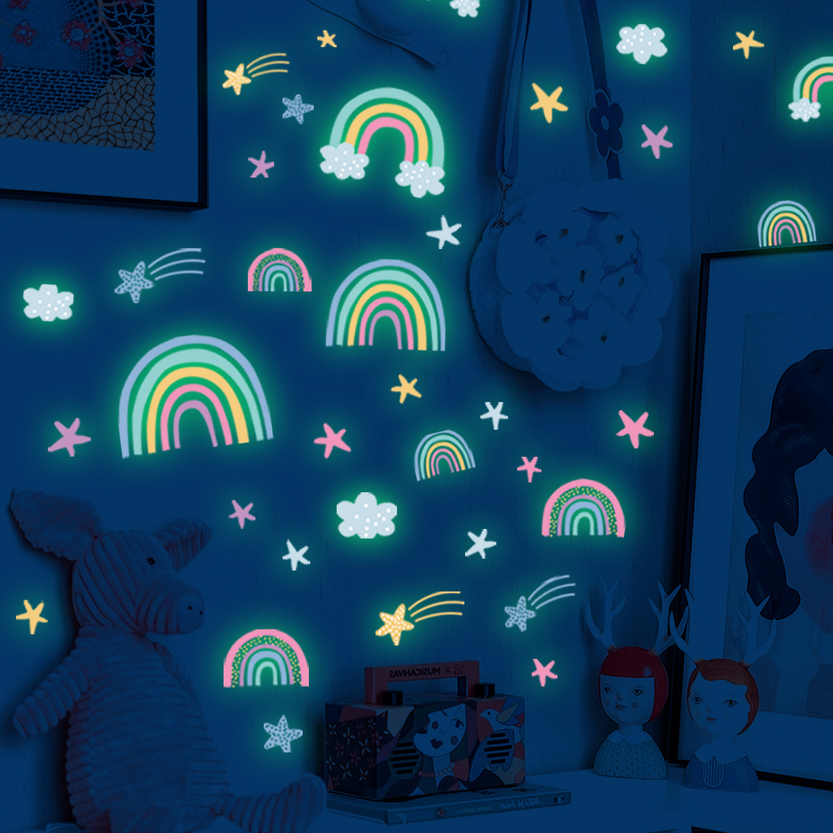 YC015-YW Rainbow Clouds Stars Fluorescent Wall Stickers Bedroom Living Room Children's Room Decoration Self-adhesive Wall Stickers