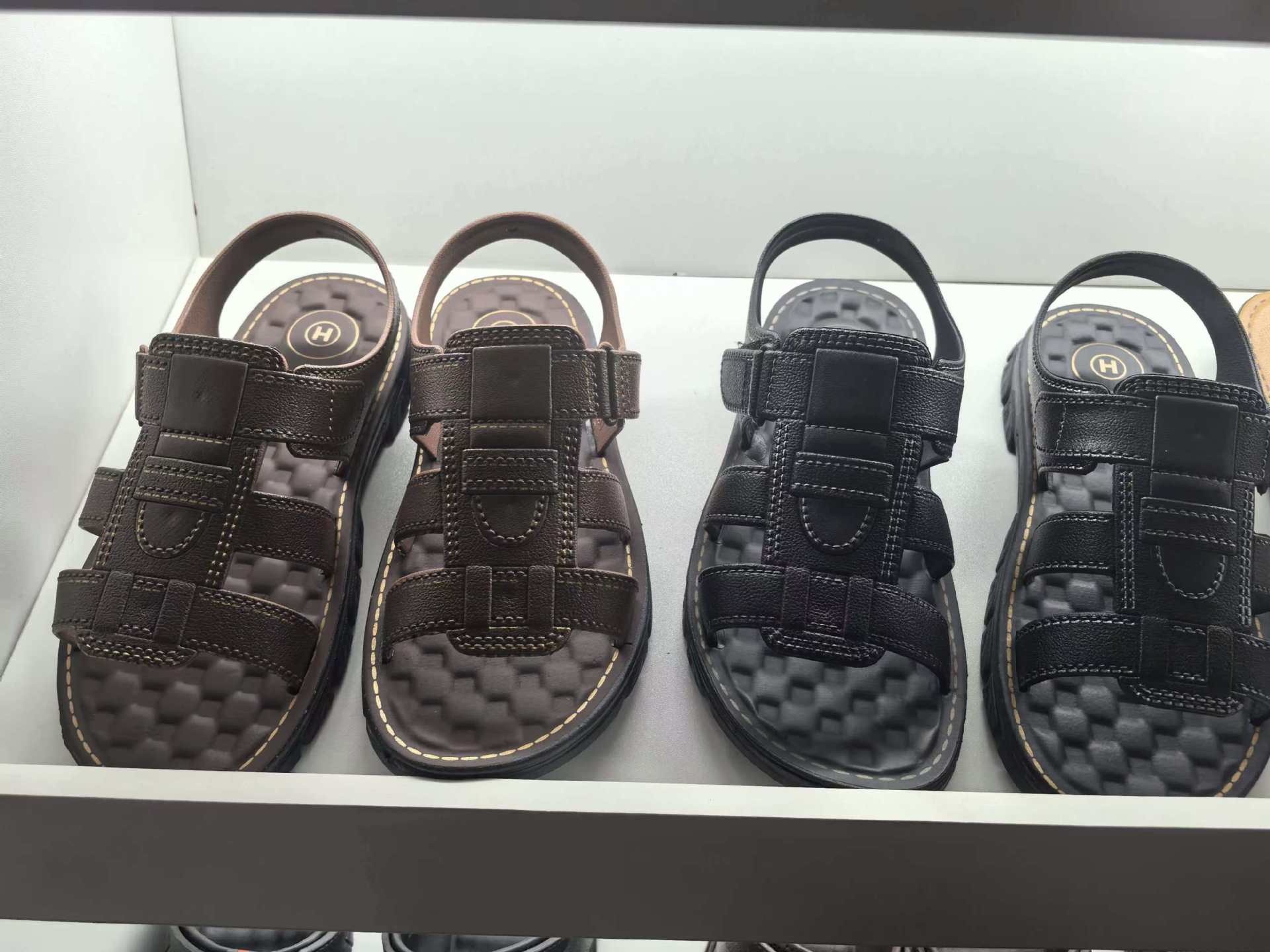 Men’s Adjustable Hook Loop Two-Wear Casual Sandals, Thick Non-Slip Rubber Sole Walking Slide_vogvips.com