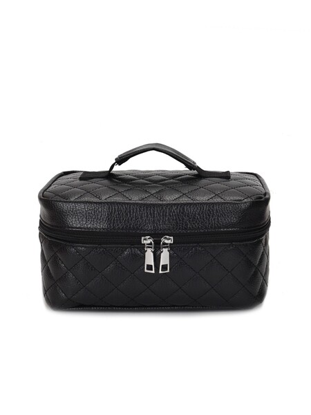 Fashionable capacious black handheld polyurethane cosmetic bag for…
