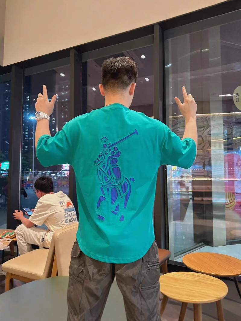 Men's Short-Sleeve T-Shirt, Light Luxury Trendy Brand, Warhorse Foam Print Round Neck Top, Summer Trendy Cool T-Shirt, Pima Cotton