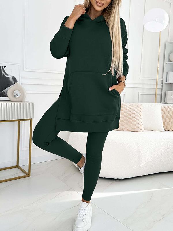 Damenbekleidung, Sport, Freizeit, Kapuzenpullover, verdickte Leggings mit Gewinde, zweiteiliger Anzug_voghion.com