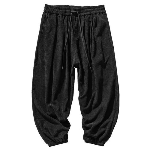 Chinese style corduroy casual pants men's loose-fitting plus size extra-large fat-fit tapered pants men's trendy brand wide-leg lantern pants