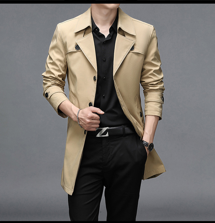 Heren trenchcoat halflang pluche warme zakelijke oversized jas_voghion.com